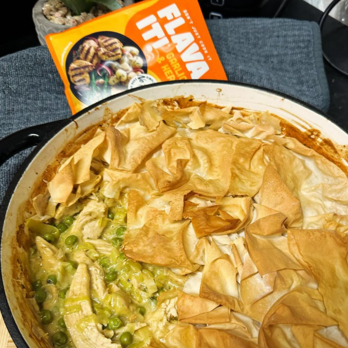 Filo Pastry Topped Garlic & Herb Chicken and Leek Pie Flava It